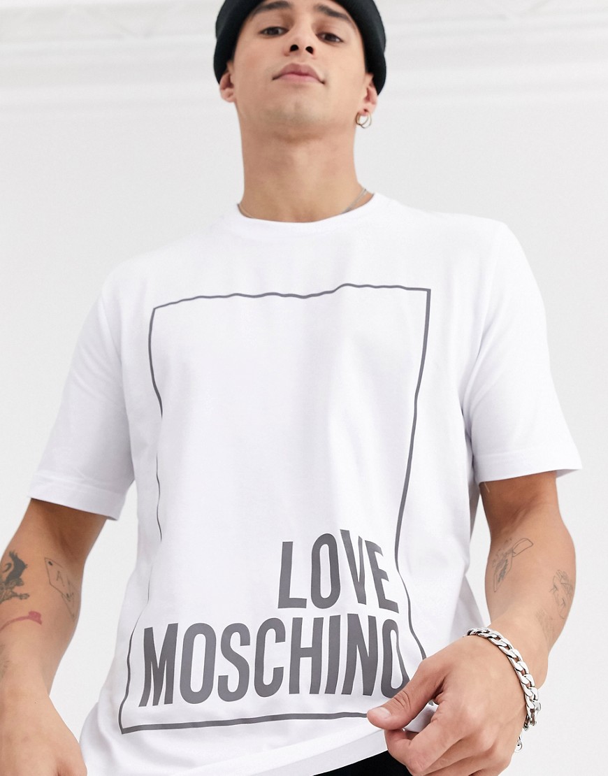 Love Moschino - T-shirt met reflecterend rechthoekig logo-Wit