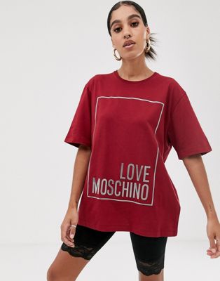 Love Moschino - T-shirt met rubber logo-Rood