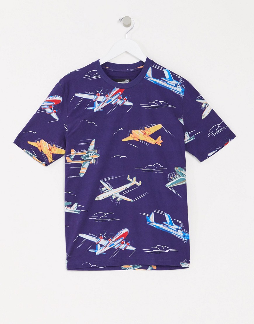 Love Moschino - T-shirt met vliegtuigprint-Blauw
