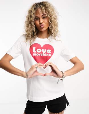 Love Moschino - T-Shirt mit Herz-Logo in Weiß