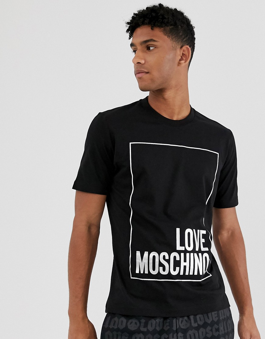 Love Moschino - T-shirt nera con logo a rettangolo-Nero