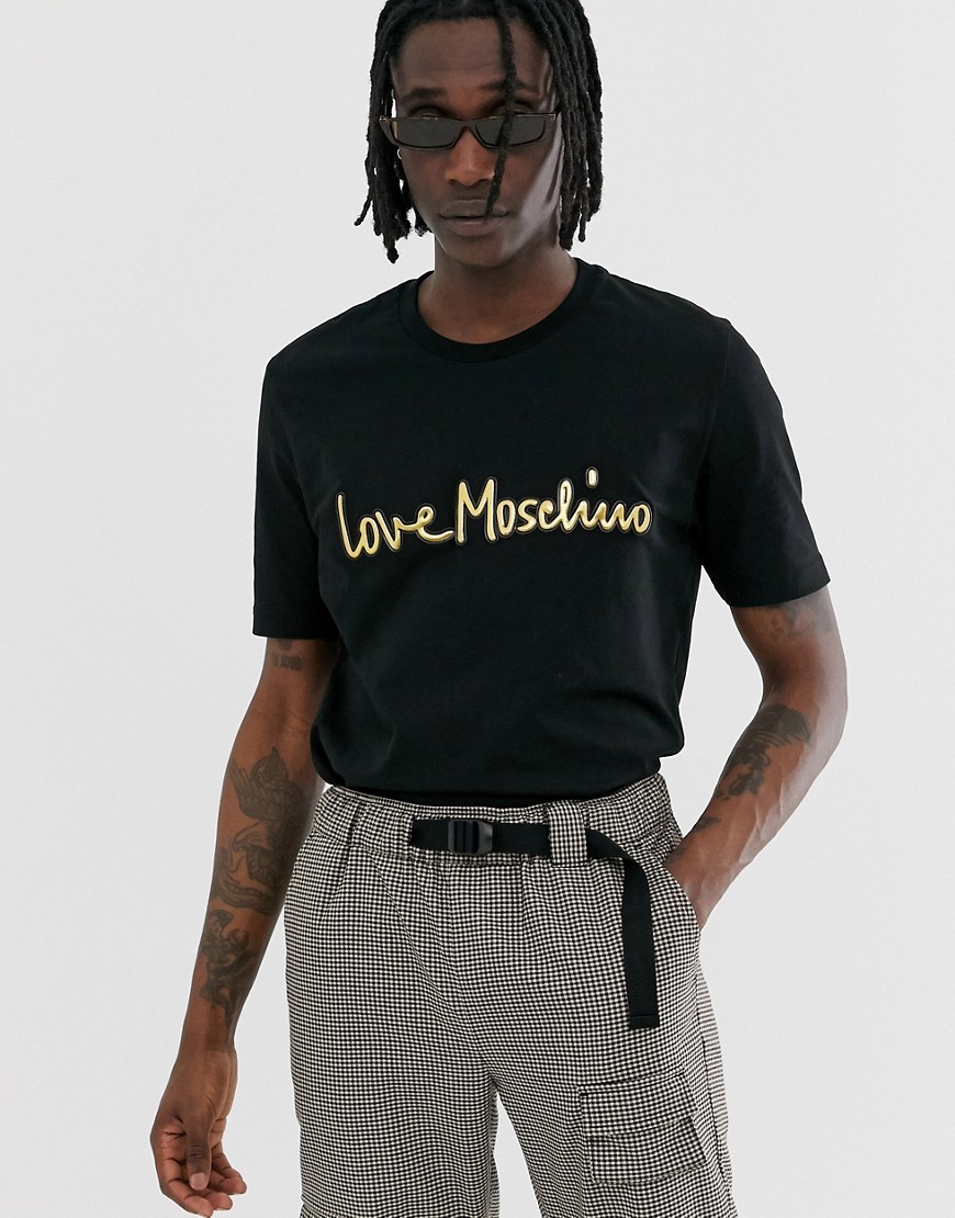 Love Moschino - T-shirt nera con logo dorato-Nero