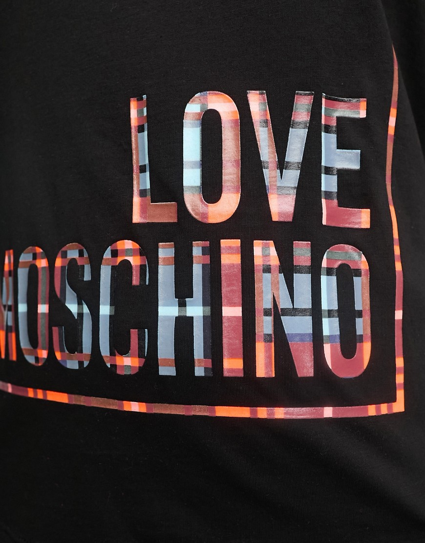 T-shirt nera con logo riquadrato laminato-Black - Love Moschino T-shirt donna  - immagine1