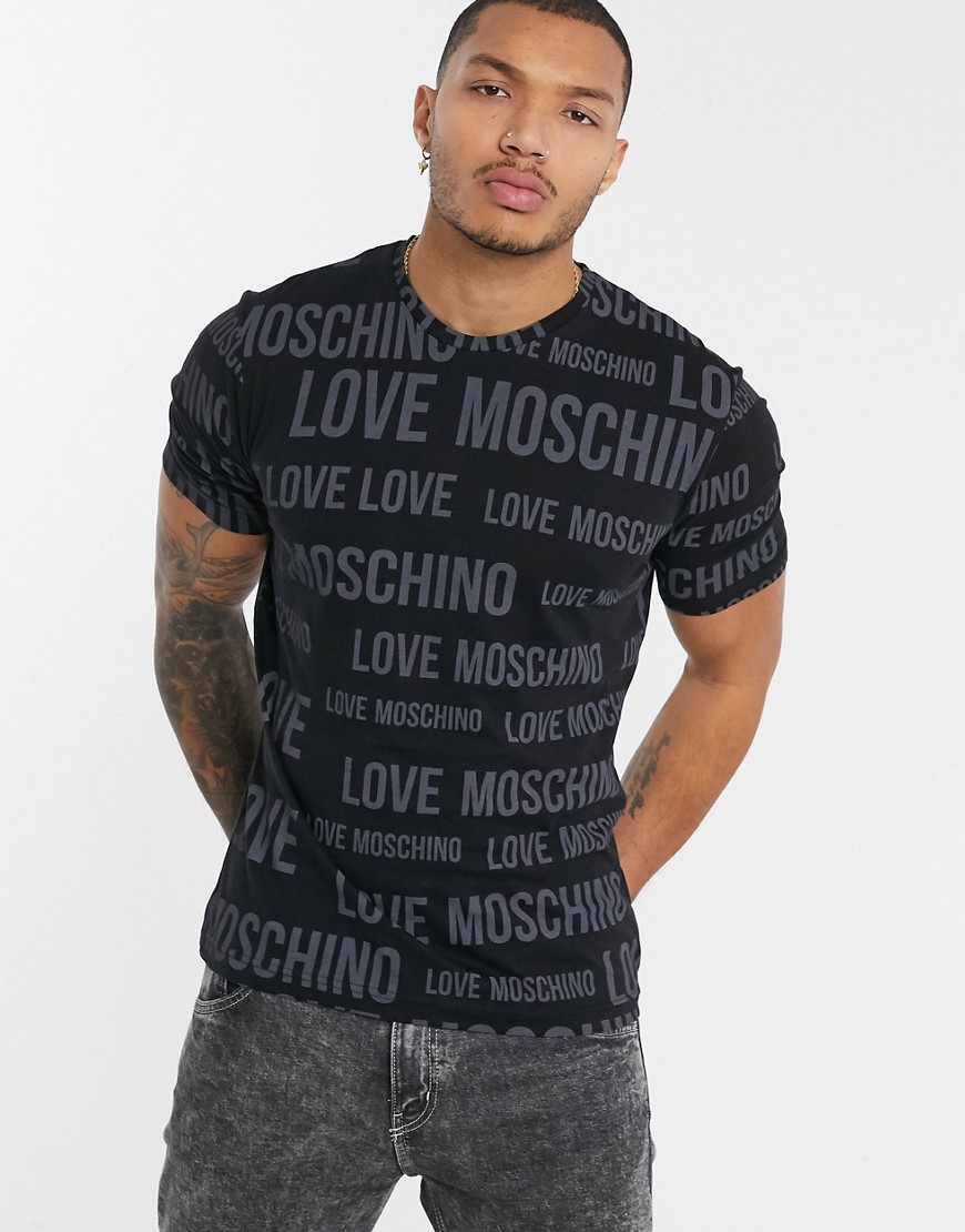 Love Moschino - T-shirt nera con logo stampato-Nero