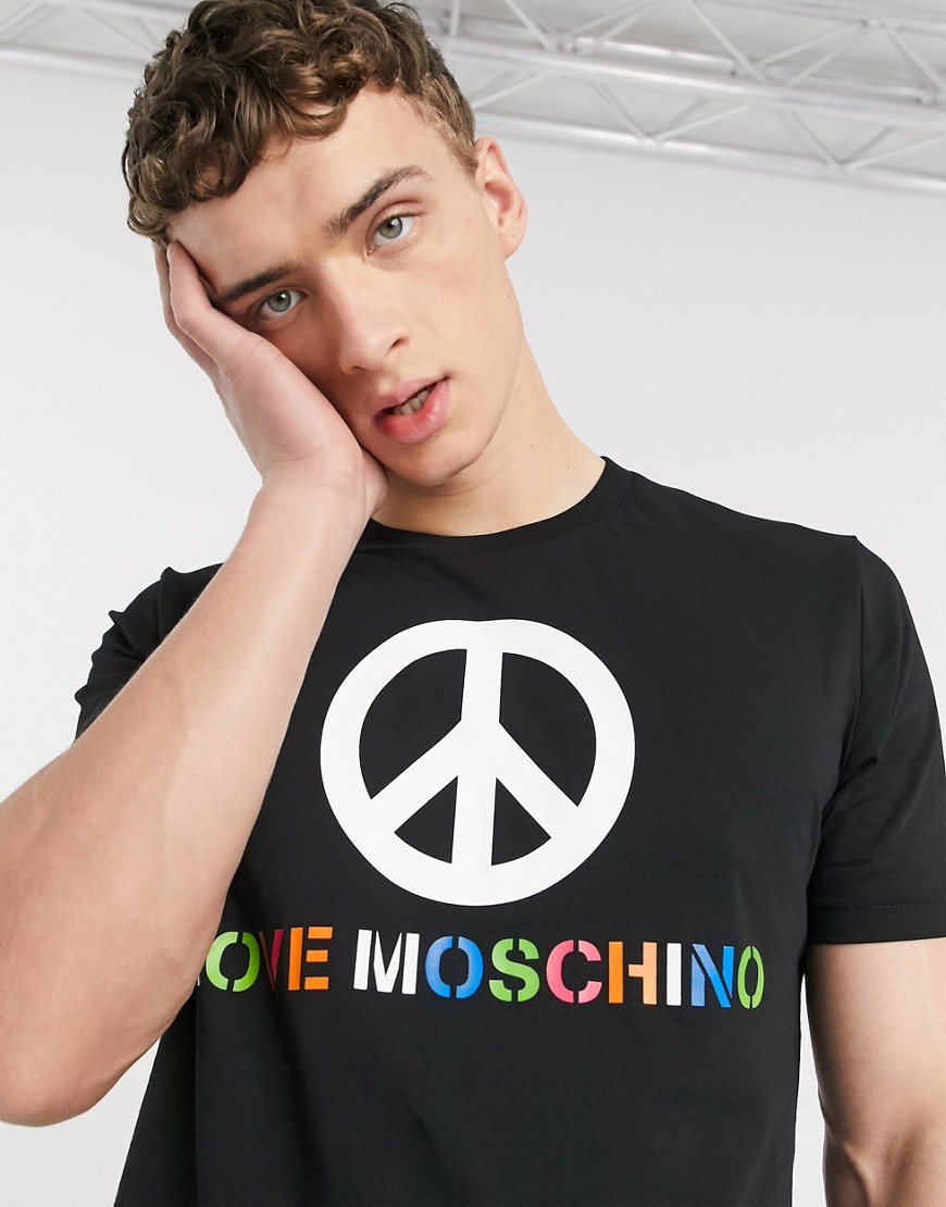 Love Moschino - T-shirt nera con simbolo della pace-Nero
