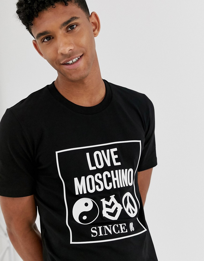 Love Moschino - T-shirt nera con stampa-Nero