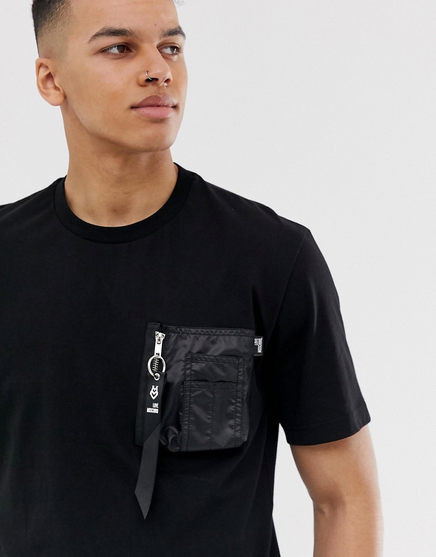 Love Moschino - T-shirt nera con tasca con zip-Nero