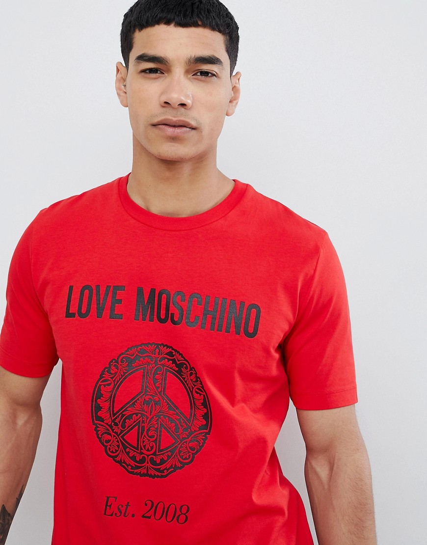 Love Moschino - T-shirt rossa con logo a simbolo della pace-Rosso