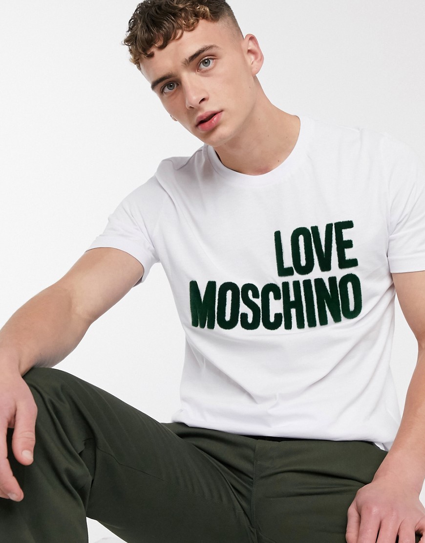 Love Moschino - T-shirt verde con logo-Bianco