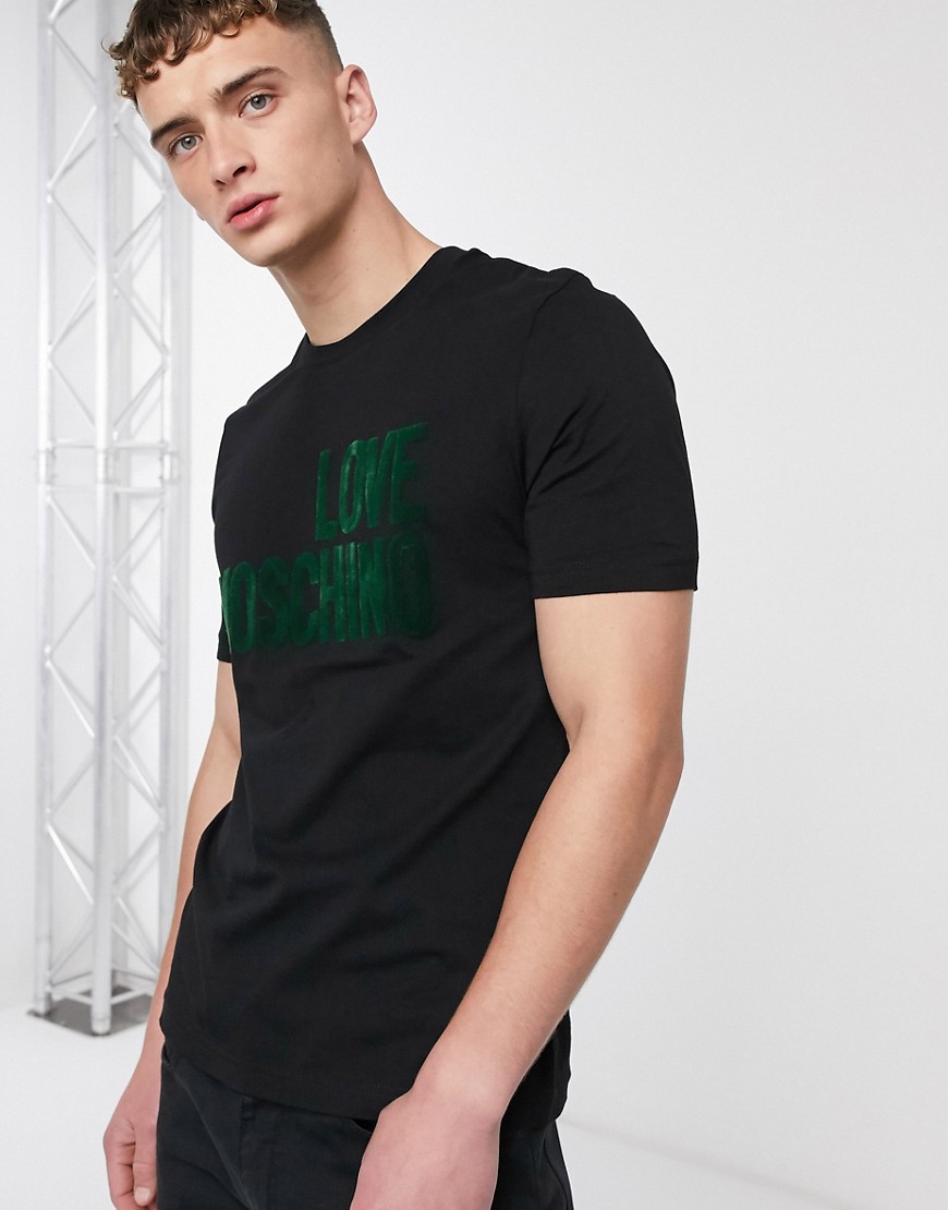 Love Moschino - T-shirt verde con logo-Nero