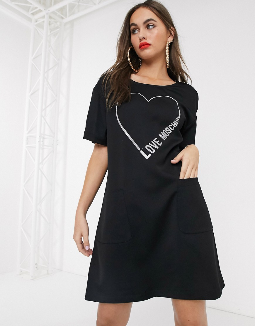 Love Moschino - T-shirtjurk met hartenlogo-Zwart