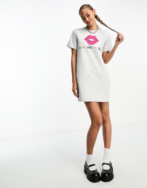 Love Moschino - T-shirtjurk met korte mouwen en logo in grijs