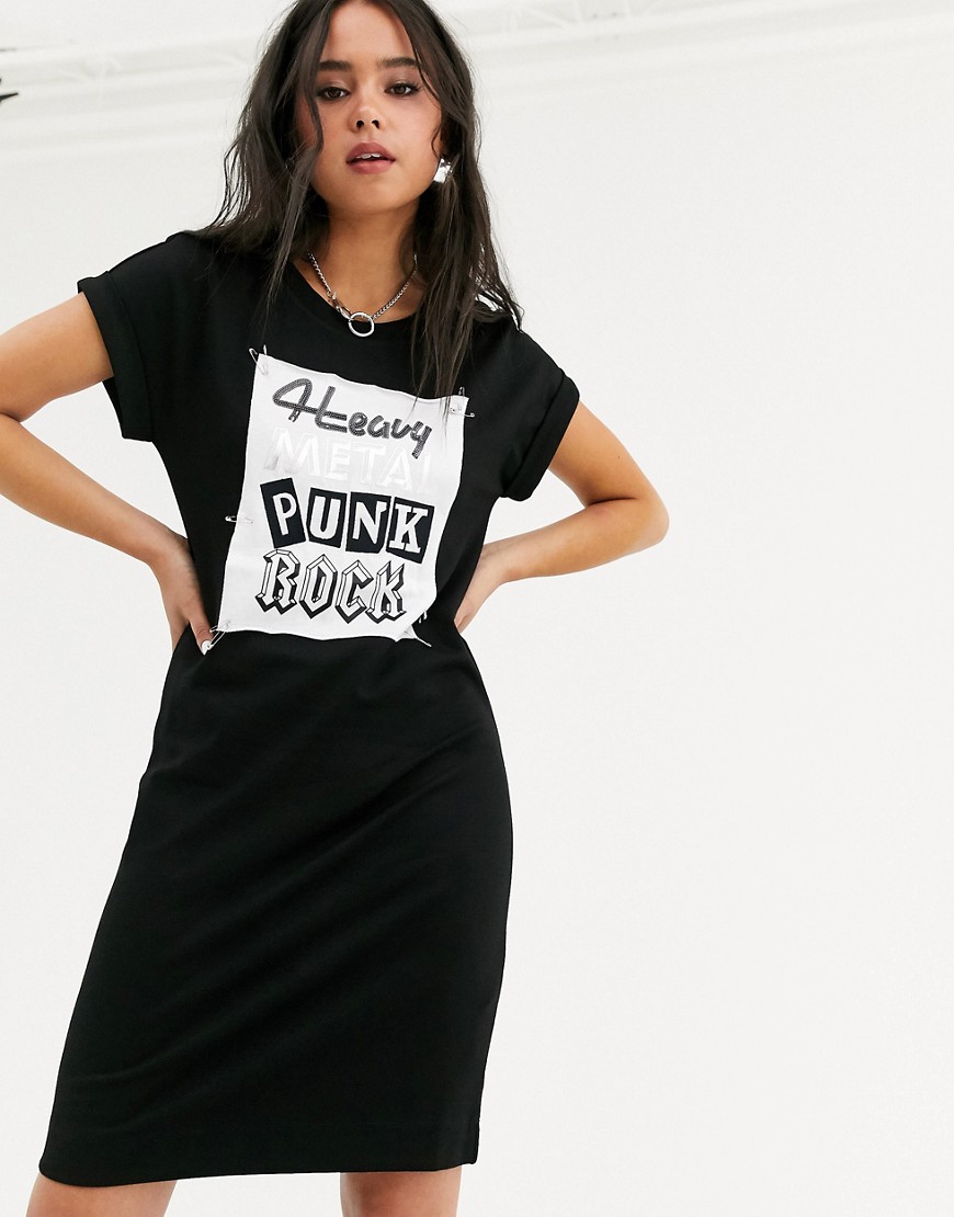 Love Moschino - T-shirtjurk met punkrock-print-Zwart
