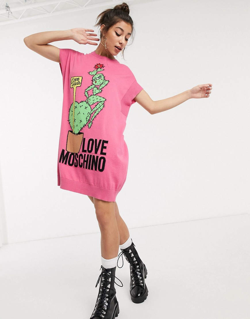 Love Moschino - T-shirtkjole med kaktusprint og logo-Pink