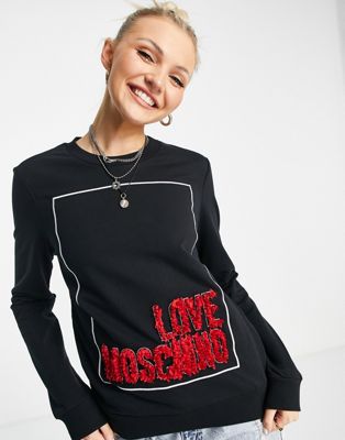 Love Moschino textured box logo sweatshirt in black