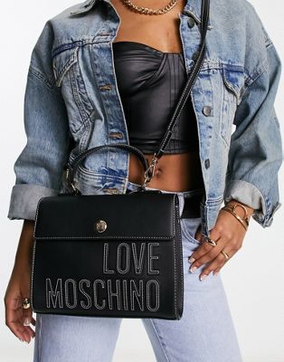 Love Moschino tonal logo flap over crossbody bag in black