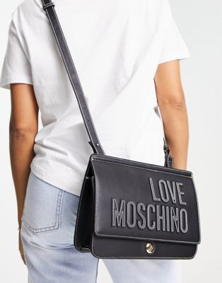 Love Moschino tonal logo slim flap over crossbody bag in black