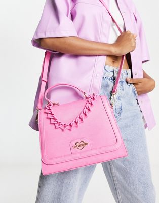 Love Moschino top handle chain detail crossbody bag in pink