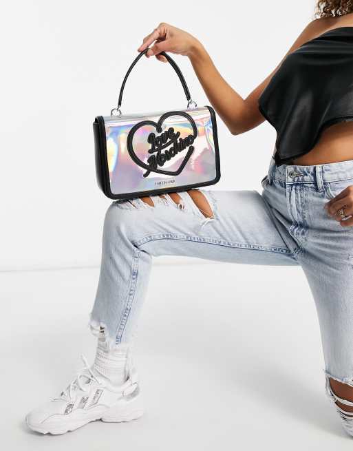 Love Moschino top handle hologram bag in black