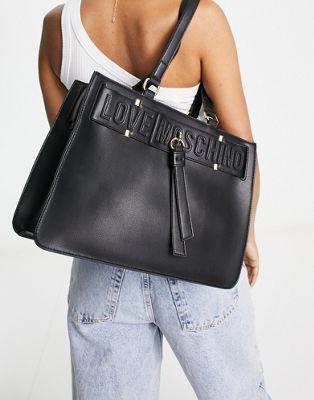 Love Moschino top handle large logo tote in black
