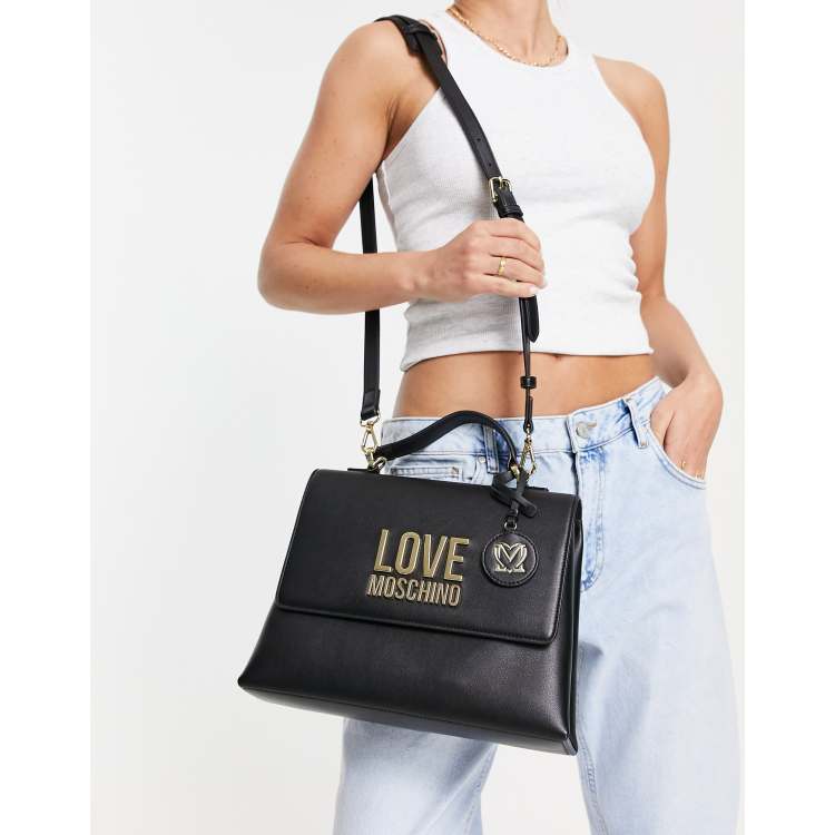 Love Moschino top handle logo tote bag in black