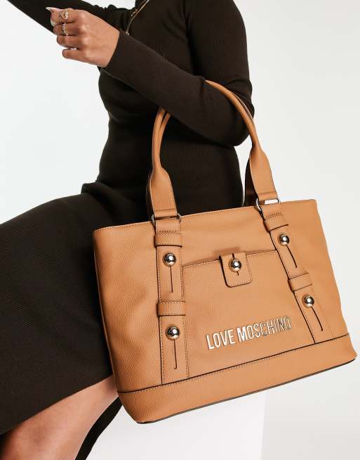 Love Moschino top handle tote bag in camel ASOS