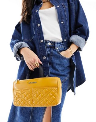 Love Moschino top handle quilted bag in mustard