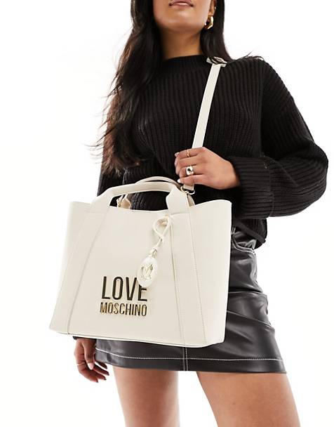 Love Moschino top handle tote bag in off white