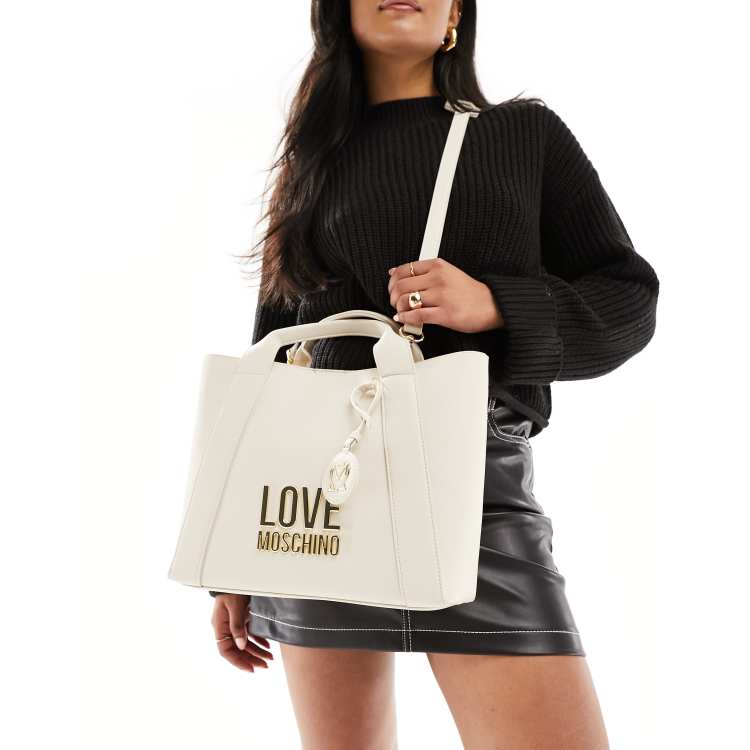 Love Moschino top handle tote bag in off white