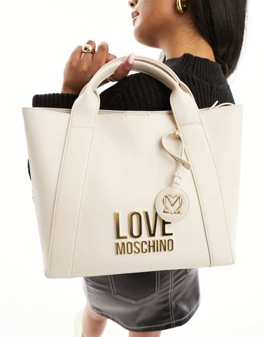 Love Moschino top handle tote bag in off white