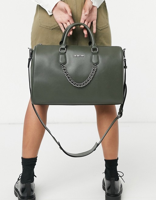 Love Moschino tote bag with chunky chain in dark green