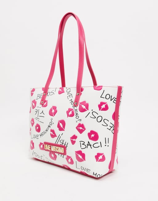 Moschino Fuchsia Logo Allover Shoulder Bag