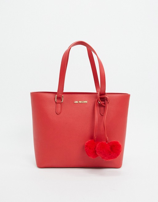 Love Moschino tote bag with removable faux fur heart in red