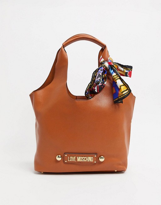 Love Moschino tote bag with scarf tie in tan