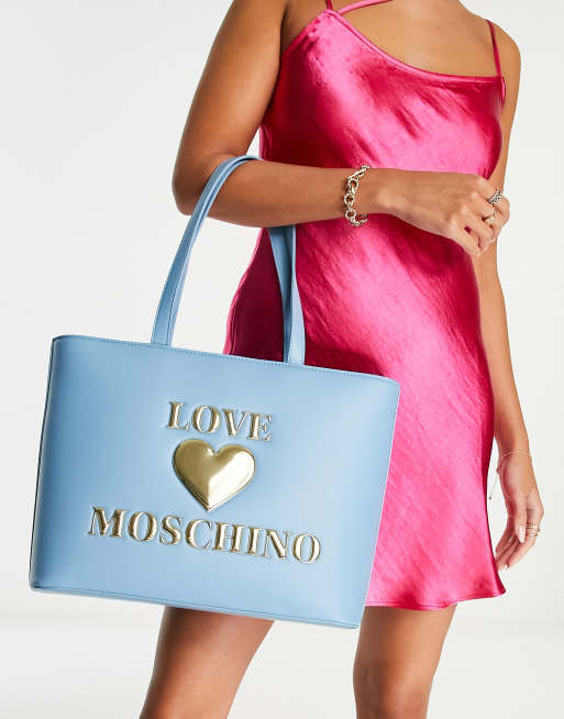 Love Moschino - Tote met hartenlogo in lichtblauw, 4 van 4