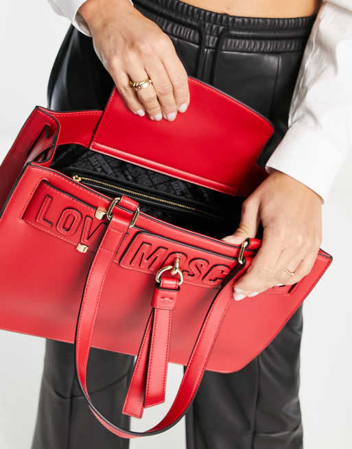 Love Moschino - Tote met hengsel en groot logo in rood, 3 van 4