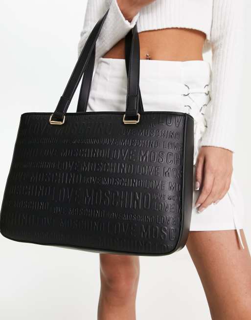 Love Moschino - Tote met logoreliëf in zwart