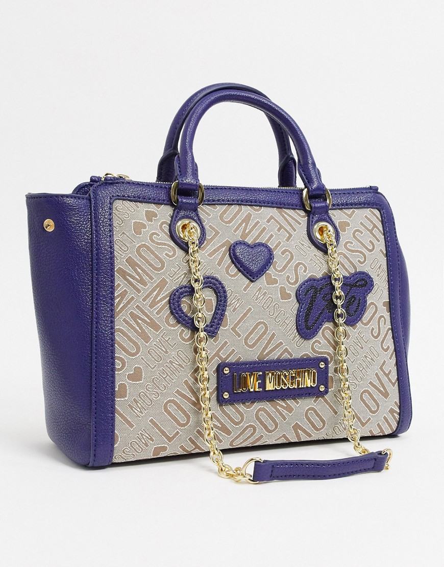 Love Moschino - Tote met patches in blauw
