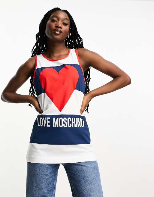 Love Moschino – Trägertop in gestreiftem Marineblau mit Herz-Logo