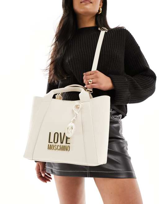 Love Moschino – Tragetasche in gebrochenem Weiß mit Griff oben