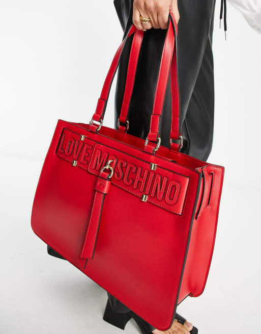 Love Moschino – Tragetasche in Rot mit Griff und großem Logo, 4 von 4
