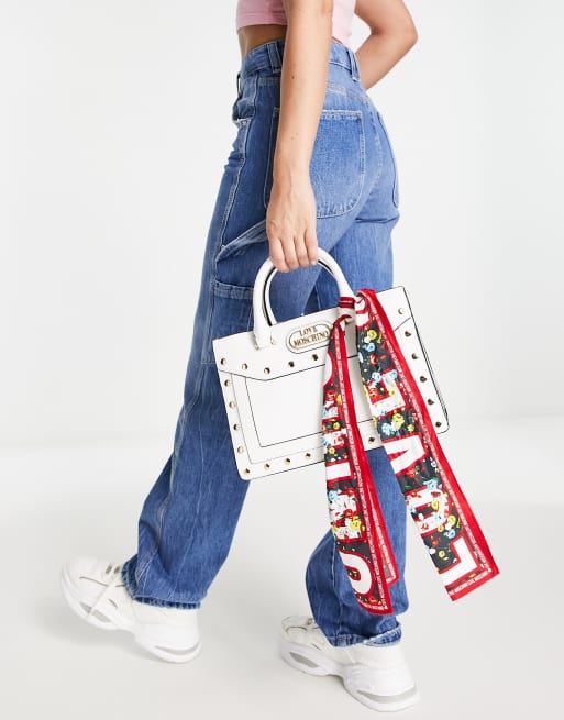 Love Moschino – Tragetasche in Weiß mit Tuch und Tragegriff oben