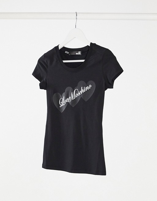 Love Moschino triple heart logo t-shirt in black