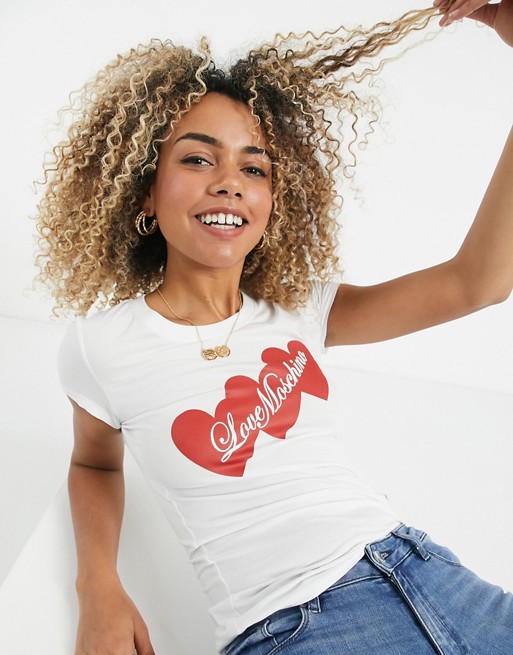 Love Moschino triple heart logo t-shirt in white