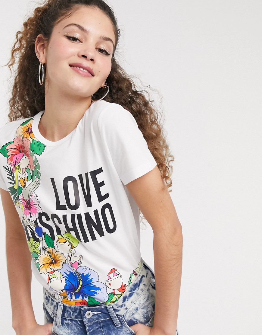 Love Moschino tropical floral print logo t-shirt-White