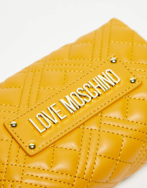 Love Moschino - Trousse per make-up trapuntata a rombi color ocra, 4 di 4