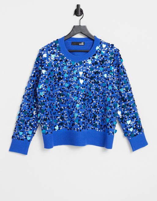 Love Moschino - Trui met lovertjes in blauw