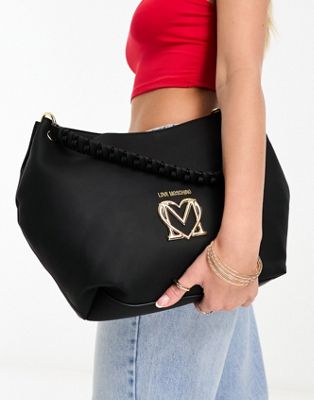 Love Moschino twist handle slouchy tote bag in black