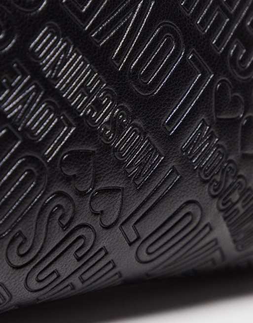 Love Moschino – Umhängetasche in Schwarz mit geprägtem Logomuster, 4 von 4
