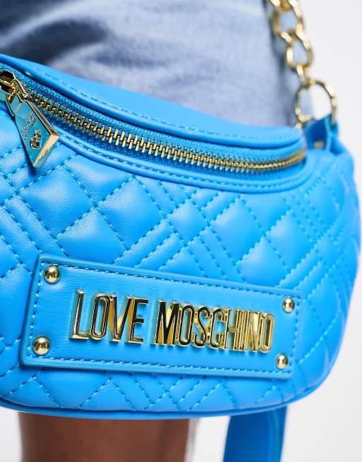 Love Moschino - Vatteret skuldertaske med kæderem i blå, 3 af 4